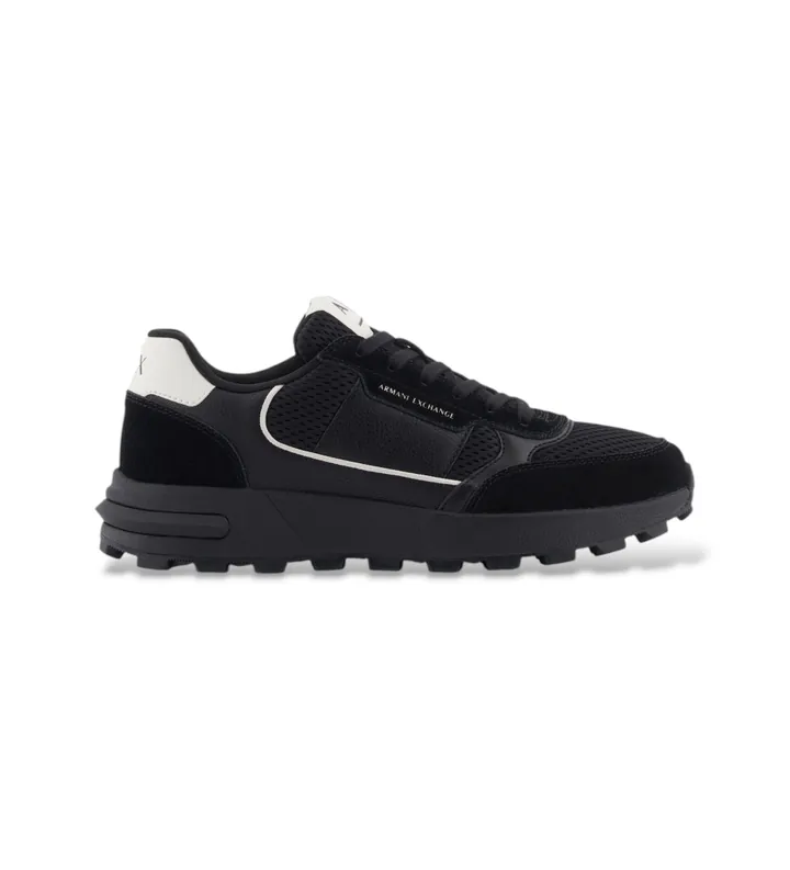 A|X Armani Exchange para hombre. XM002197AF17447MC024 Zapatillas con inserciones en contraste negro (39), Plano, Cordones, Casual, Mesh