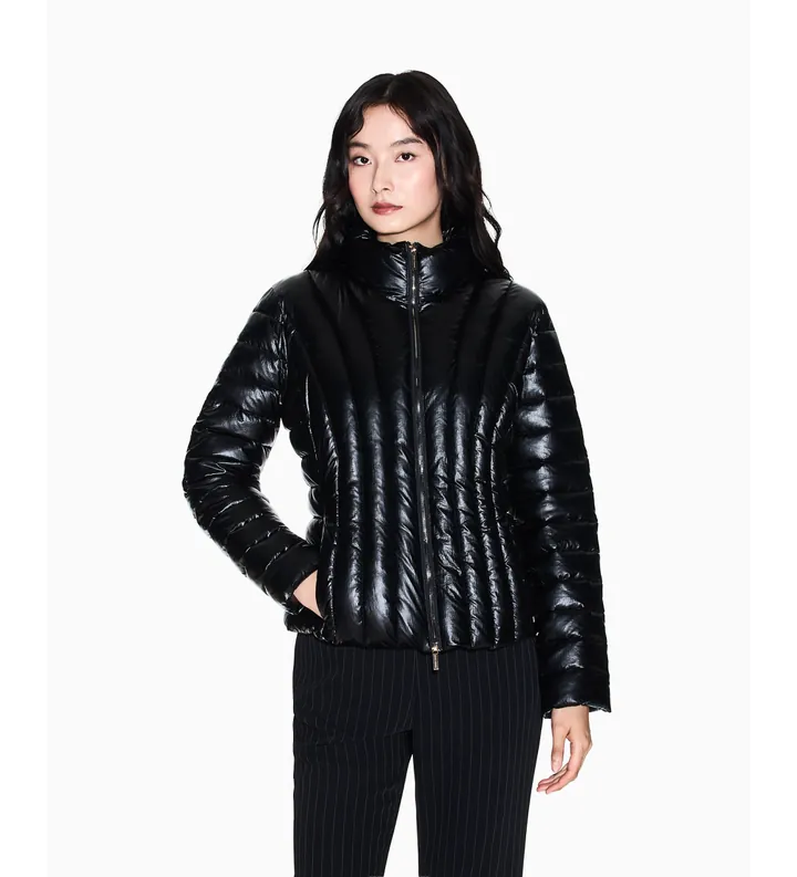 A|X Armani Exchange para mujer. XW001808AF18998UC001 Chaqueta acolchada de lámina reciclada con efecto metálico negro (L), Casual, Poliamida