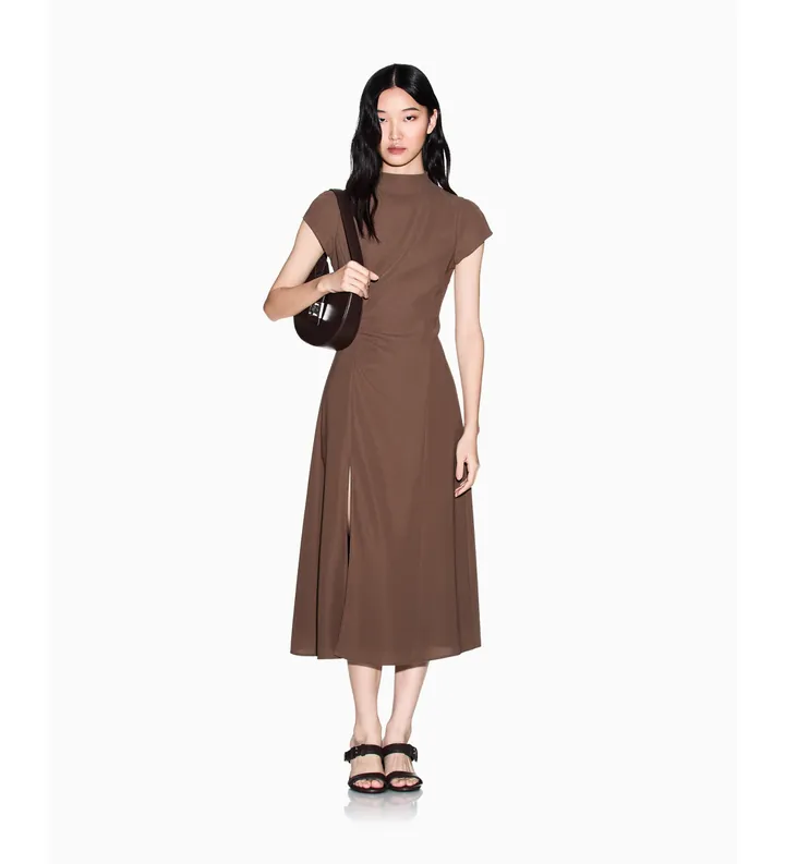 A|X Armani Exchange para mujer. XW002838AF21529U6136 Vestido Fit and flare (L), Marrón, Casual, Poliéster, Manga corta