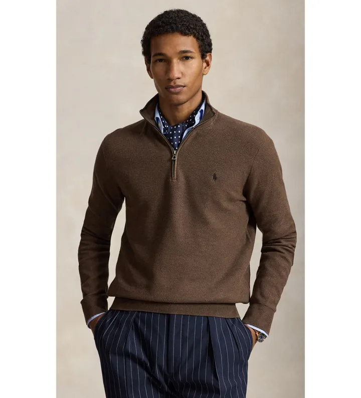 Polo Ralph Lauren para hombre. 710B18060002 Jersey de punto de piqué y algodón marrón (L), Casual, Manga larga