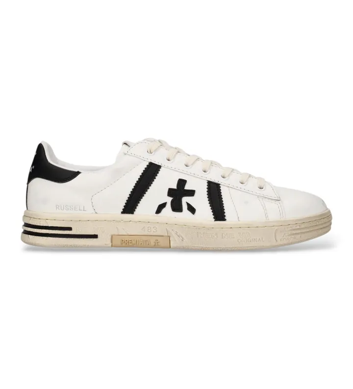 Premiata para hombre. RUSSELL Zapatillas de Piel Russell blanco (40), Plano, Cordones, Casual