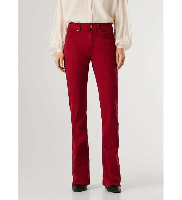 Pepe Jeans para mujer. PL2100052 Pantalón Mid Rise Flare New Pimlico rojo (34/34), Casual, Algodón