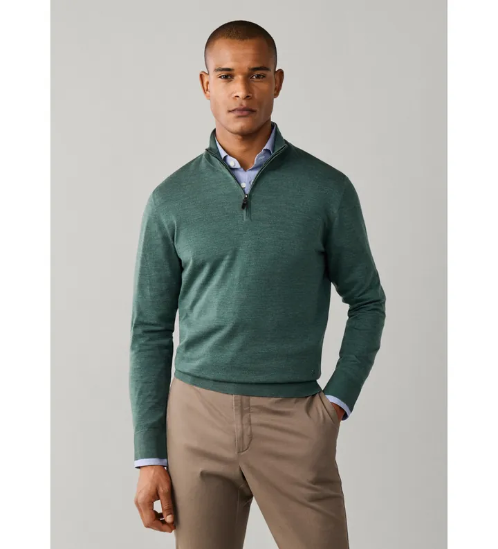 Hackett London para hombre. HM7000205 Jersey con cremallera Ess Merino Hzip verde oliva (L), Casual, Lana, Clásico