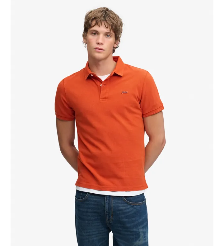 Superdry para hombre. M1110452A Polo Classic Pique naranja (L), Casual, Algodón, Manga corta