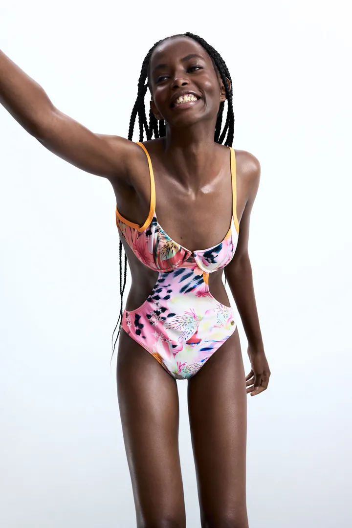 Desigual, Bañador tropical, Mujer, Amarillo, L