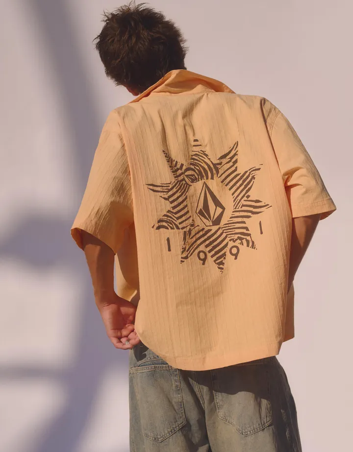 Bershka Camisa Manga Corta Boxy Print Volcom Hombre L Naranja