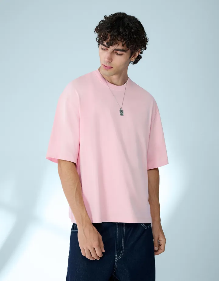 Bershka Camiseta Boxy Heavy Hombre L Rosa
