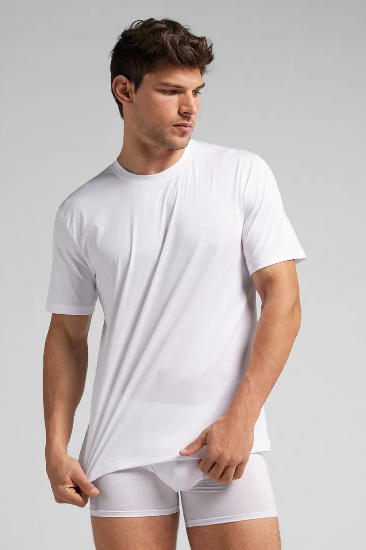 Intimissimi Camiseta de Algodón Mercerizado filo Premium Hombre Azul Tamaño L
