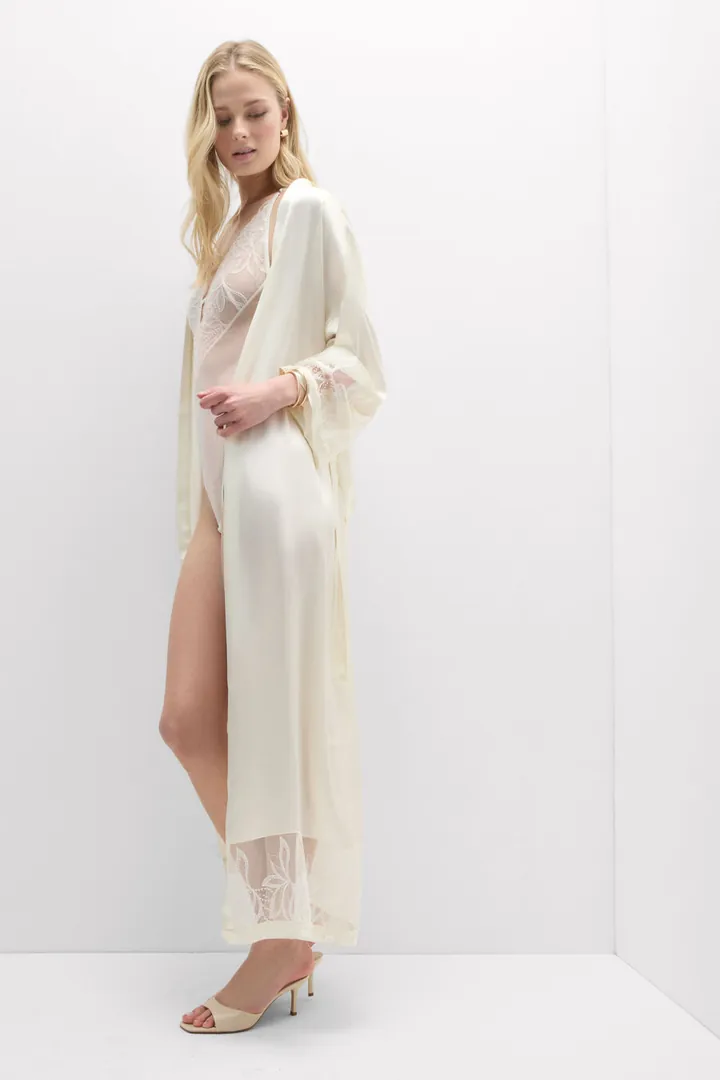 Intimissimi Bata Larga de Seda y Encaje My Forever Love Mujer Marfil Tamaño M/L