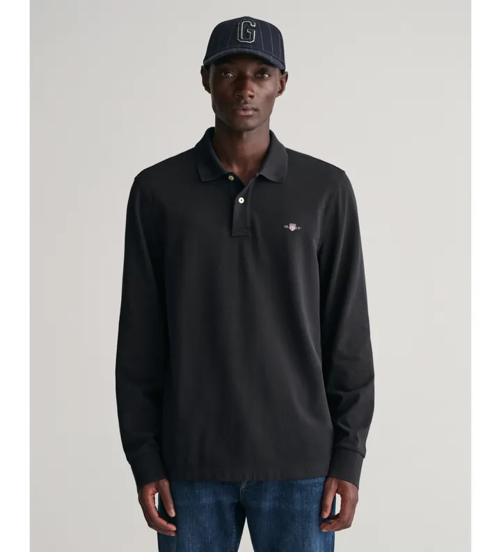 Gant para hombre. 2230 Polo de piqué Shield negro (3XL), Casual, Algodón, Manga larga
