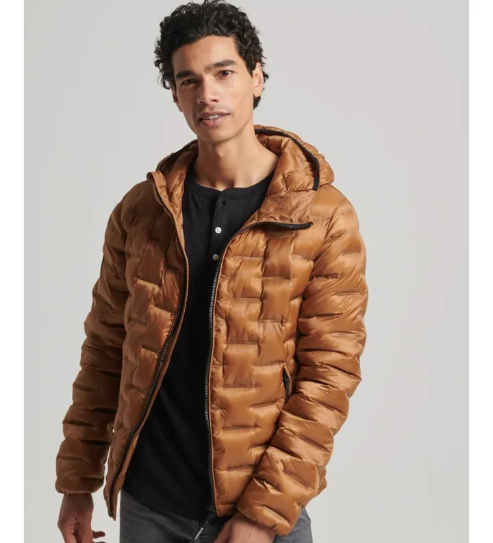 Superdry para hombre. M5011811A Chaqueta acolchada corta marrón (L), Casual, Poliéster