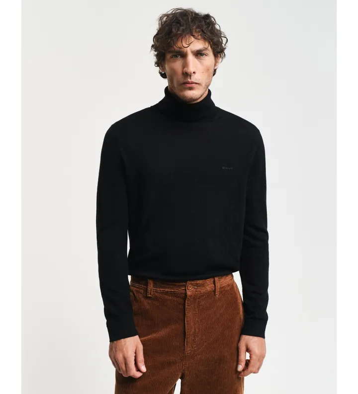 Gant para hombre. 8050207 Jersey de lana merino extrafina con cuello de cisne negro (S), Casual