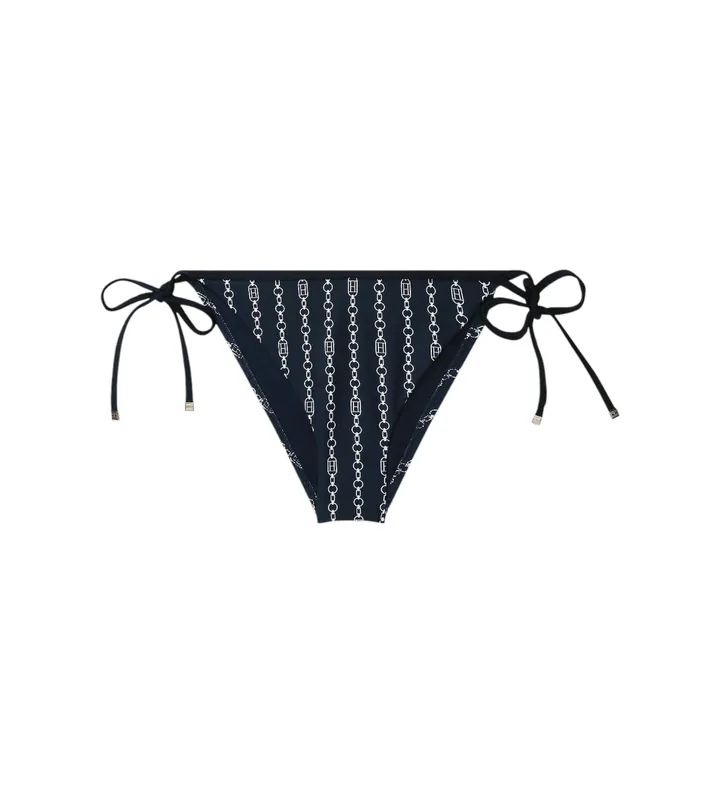 Tommy Hilfiger para mujer. UW0UW05316 Parte inferior de bikini estampada con tiras marino (L), Beachwear, Nylon