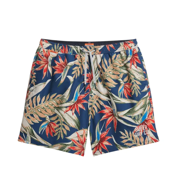 Superdry para hombre. M3010242A Bañador con estampado hawaiano multicolor (M), Beachwear, Poliéster Reciclado, Sostenible