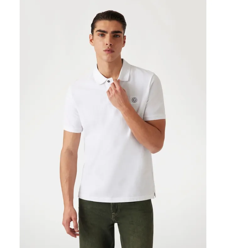Guess para hombre. M2YP24KC9T1 Polo Clásico blanco (S), Casual, Algodón, Manga corta