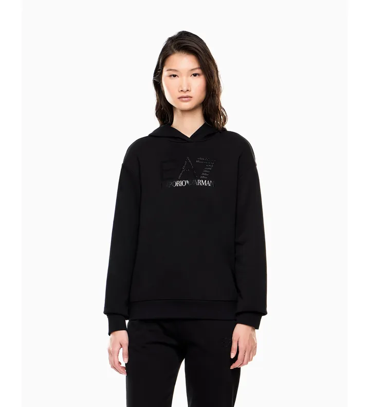 EA7 para mujer. 7W000537_AF15831 Sudadera Fancy Strass negro (L), Casual, Deportivo, Algodón