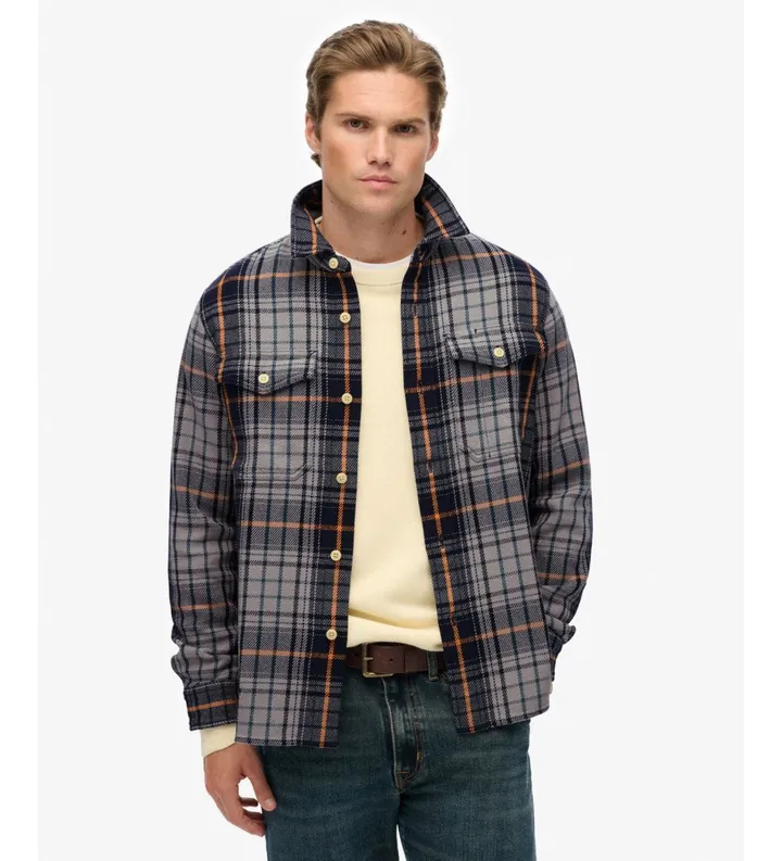 Superdry para hombre. M4011018A Camisa a Cuadros Pesada azul (L), Casual, Algodón, Manga larga