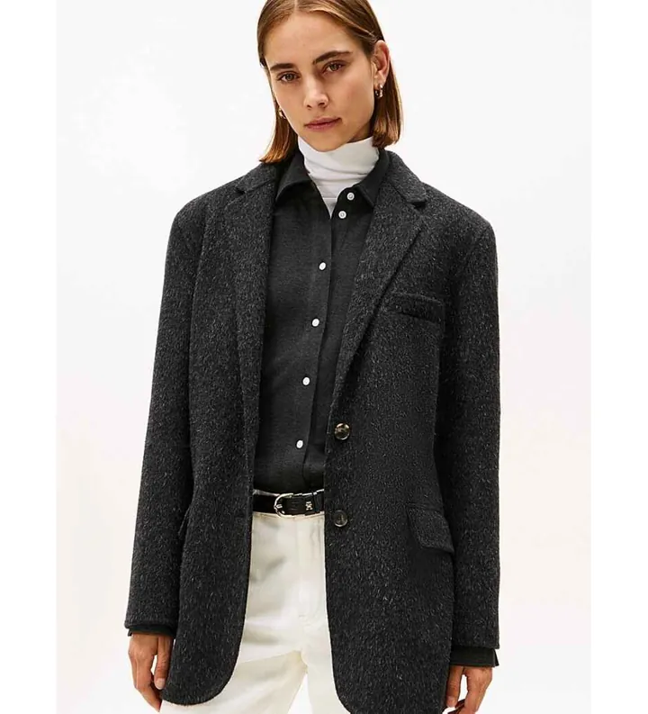 Tommy Hilfiger para mujer. WW0WW46856 Blazer de corte oversize gris (M/L), Casual, Lana, Clásico