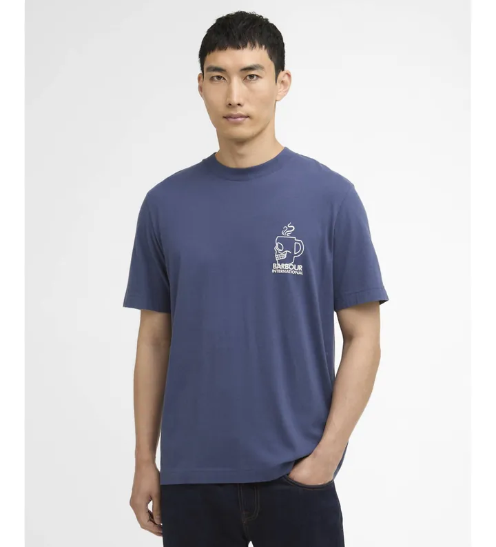 Barbour international para hombre. MTS1587 Camiseta Staithes azul (L), Casual, Algodón, Manga corta