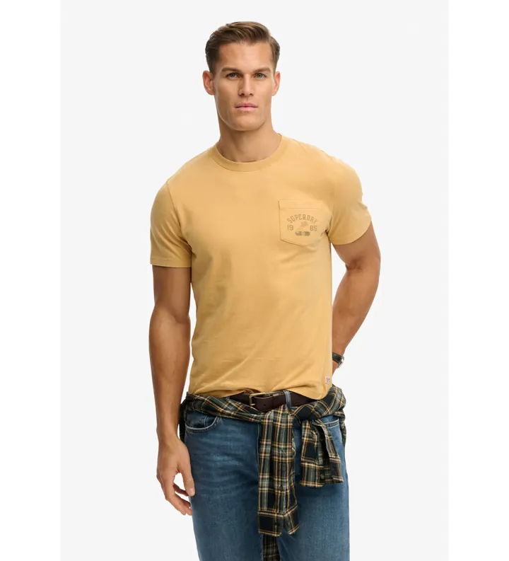 Superdry para hombre. M1012368A Camiseta Vintage Prep mostaza (L), Casual, Algodón, Manga corta