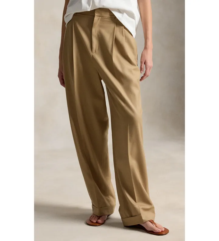 Polo Ralph Lauren para mujer. 211A10720002 Pantalón Bacall de mezcla de lana marrón (34), Beige, Casual, Clásico