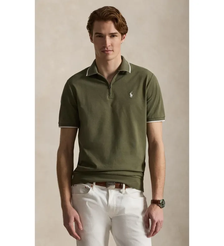 Polo Ralph Lauren para hombre. 710B19737001 Jersey estampado con manga corta verde (L), Casual, Algodón