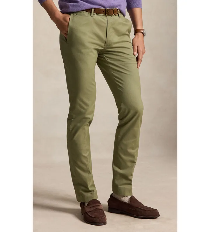 Polo Ralph Lauren para hombre. 710B22623001 Pantalón chino Greenwich Slim Fit verde (32/32), Casual, Algodón, Clásico