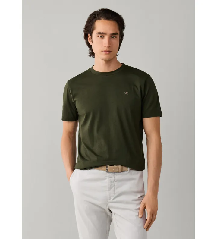 Hackett London para hombre. HM5000146 Camiseta Logo verde (L), Casual, Algodón, Manga corta
