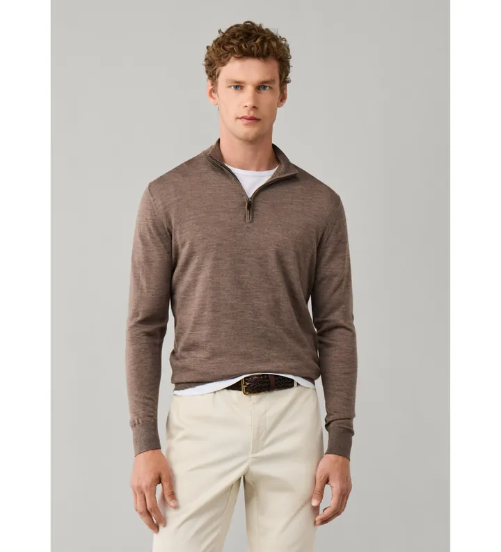 Hackett London para hombre. HM7000205 Jersey con cremallera Ess Merino Hzip beige (L), Casual, Lana, Clásico