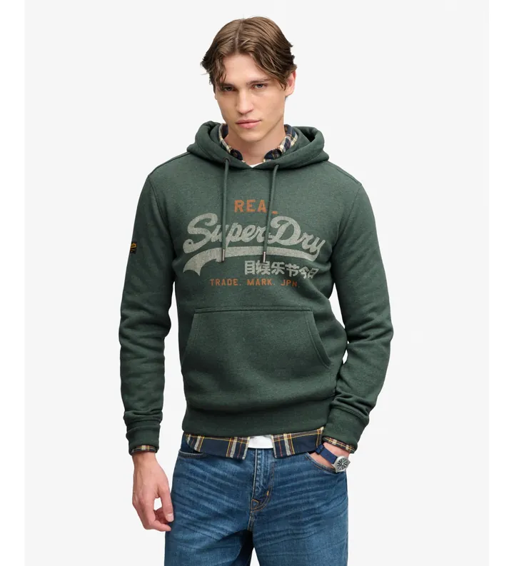 Superdry para hombre. M2014568A Sudadera con capucha Heritage Relaxed verde (L), Casual, Algodón