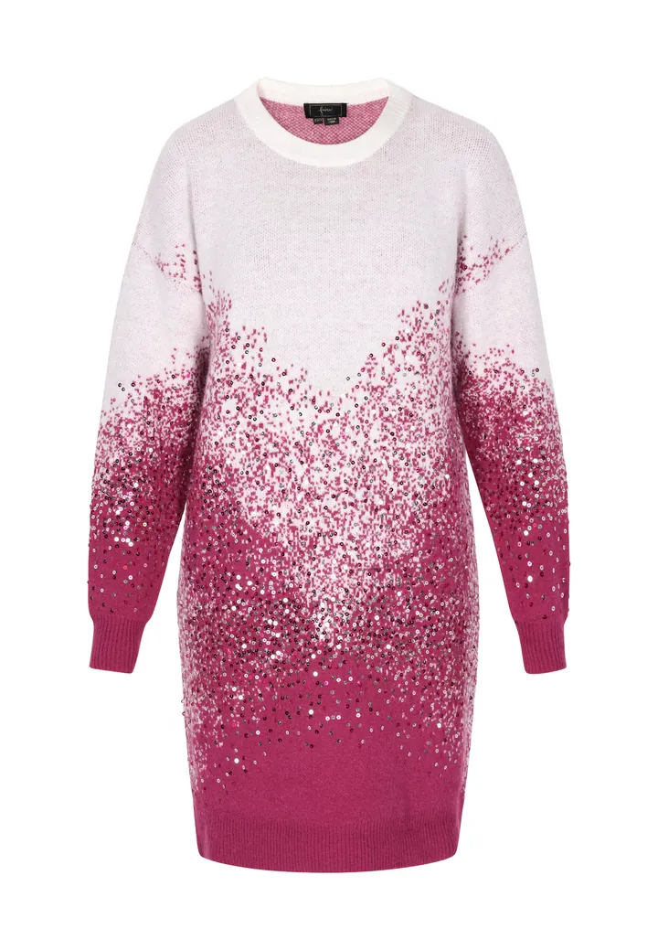 faina Vestido de punto magenta / plata / blanco lana