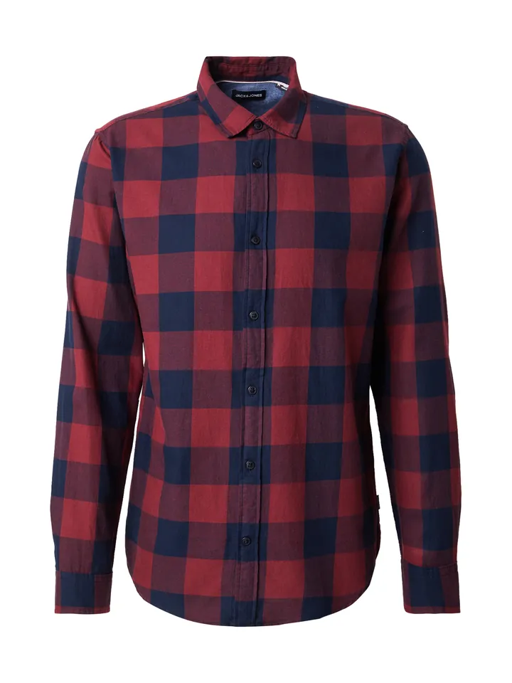 JACK & JONES Camisa  azul oscuro / rojo vino