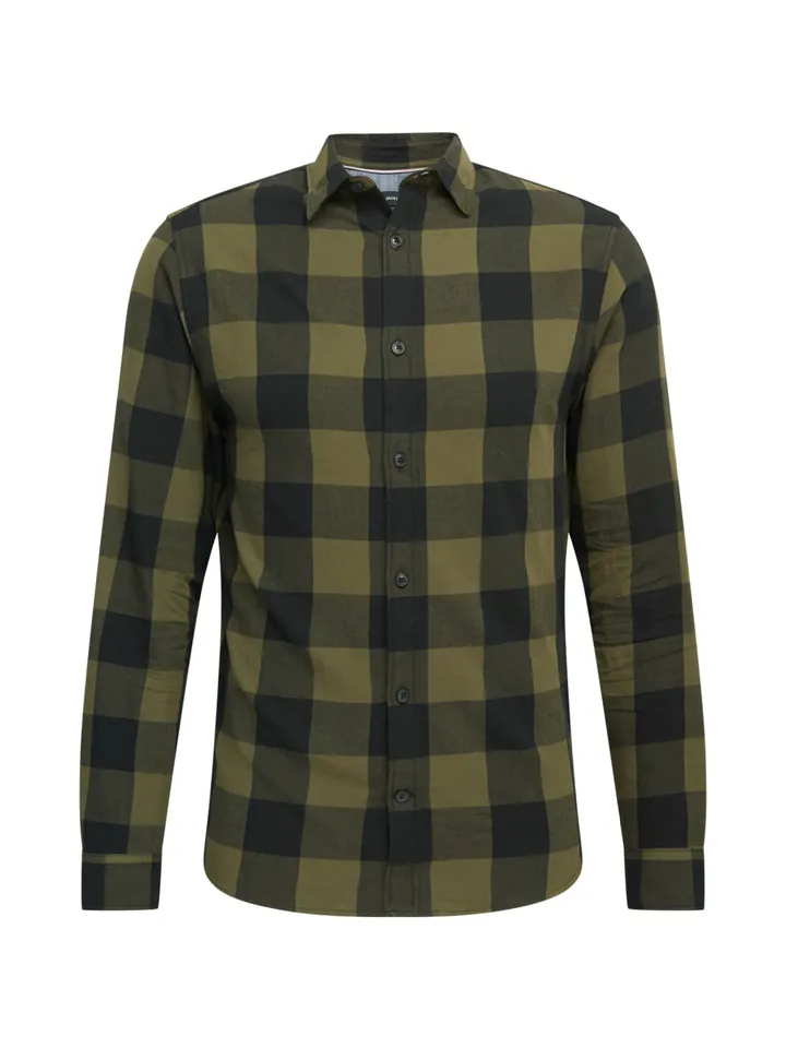 JACK & JONES Camisa oliva / negro