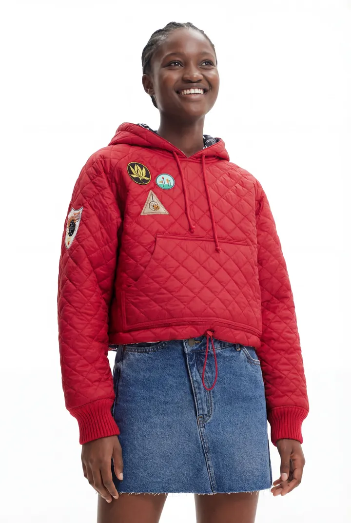 Desigual, Sudadera padded con parches, Poliamida, Rojo, L