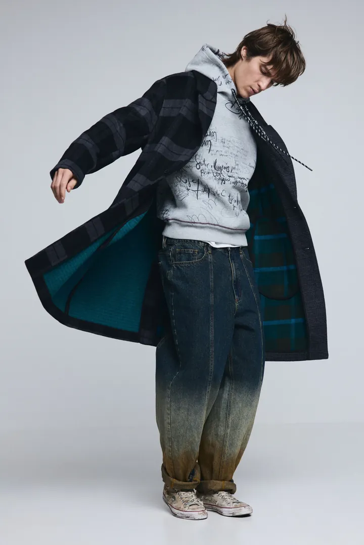Desigual, Abrigo lana bimateria cuadros, Hombre, Negro, L