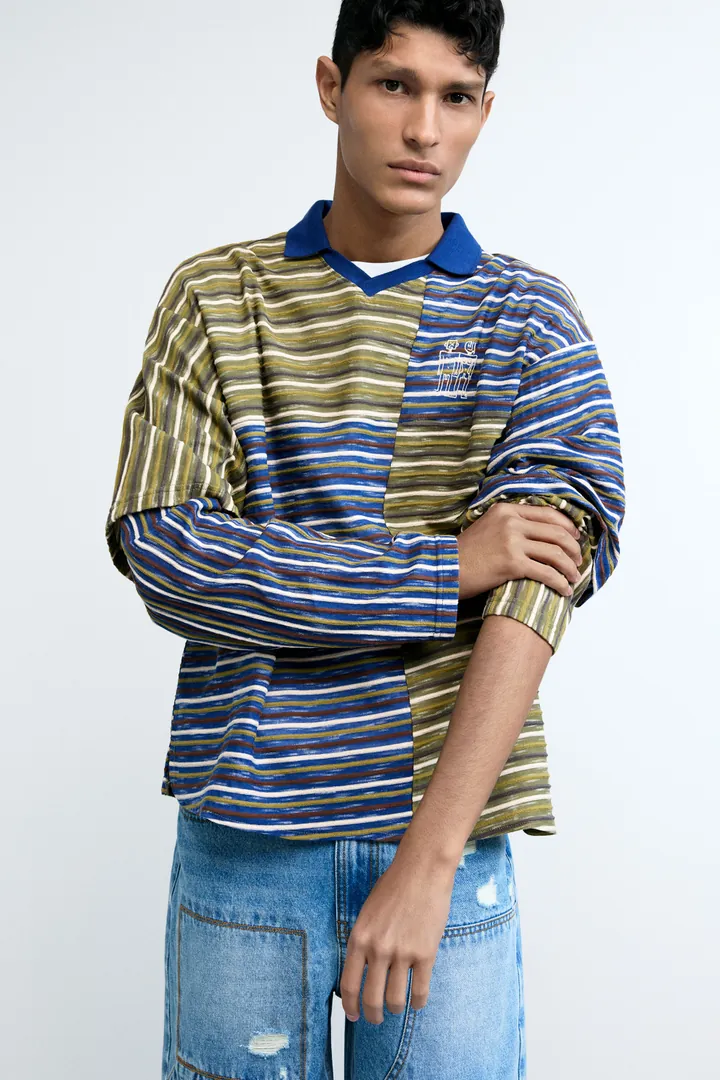 Desigual, Camiseta combinada rayas, Hombre, MarróN, L