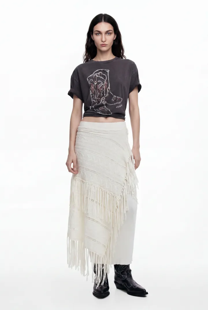 Desigual, Falda punto flecos, Algodon, L
