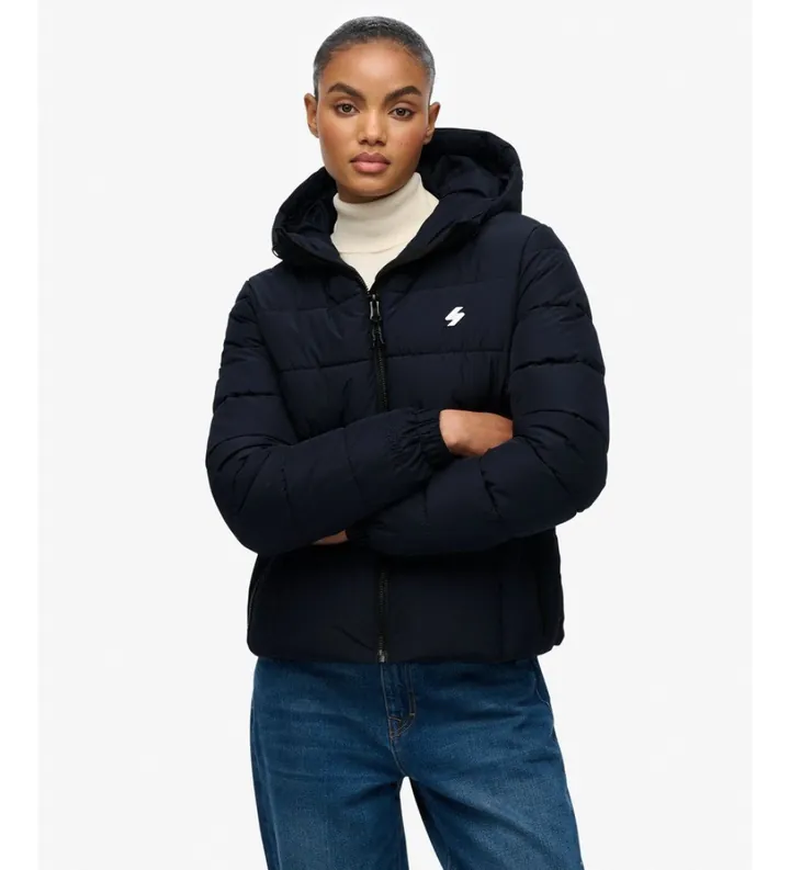 Superdry para mujer. W5012140A Chaqueta Hooded Spirit Sports azul marino (L), Casual, Poliéster