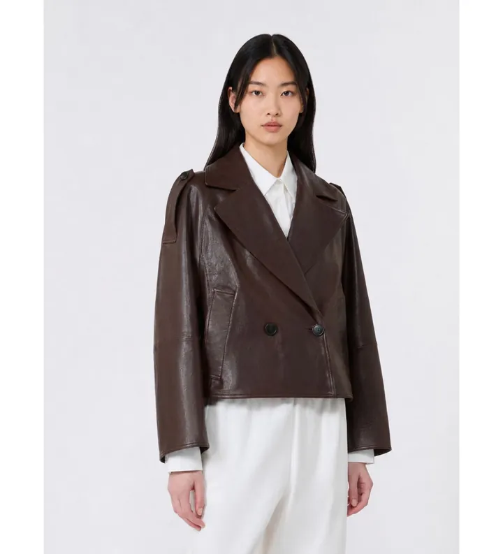 Weekend Max Mara para mujer. 2625446051650 Chaqueta de Cuero Felino marrón (36), Casual, Piel
