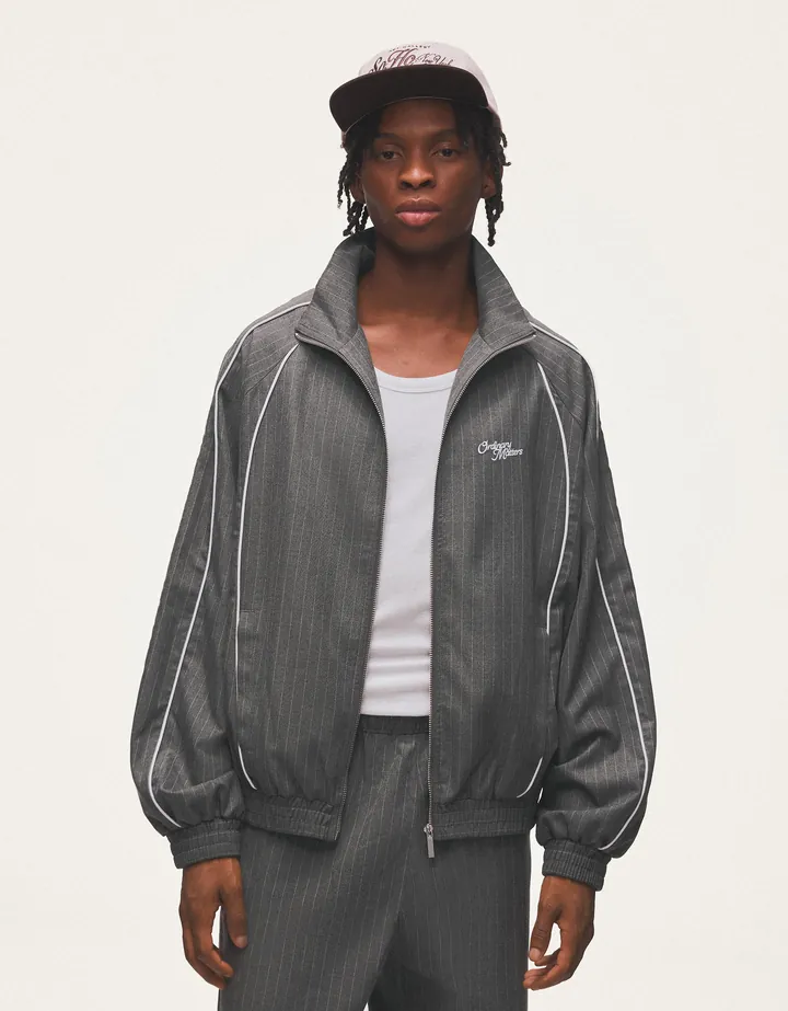 Bershka Cazadora Oversize Raya Diplomática Hombre L Gris Mezcla