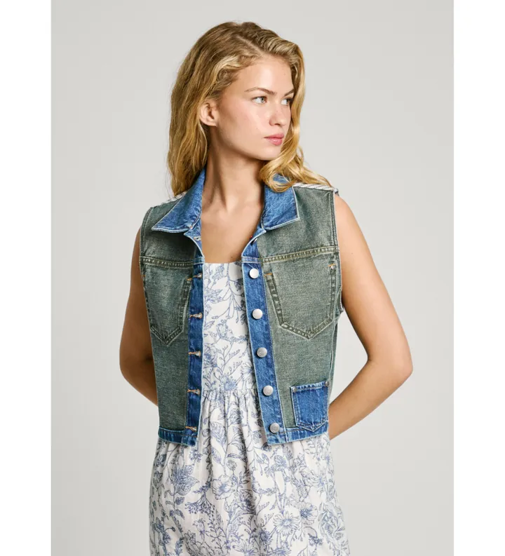 Pepe Jeans para mujer. PL402592 Chaleco W11 Denim Rever azul verde, azul (L), Casual, Algodón, Sostenible