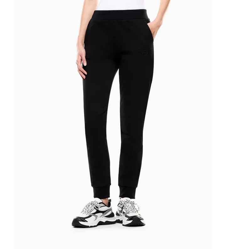 EA7 para mujer. 7W000538_AF15831 Pantalón elástico Logo Series con puños negro (3XL), Casual, Deportivo, Algodón