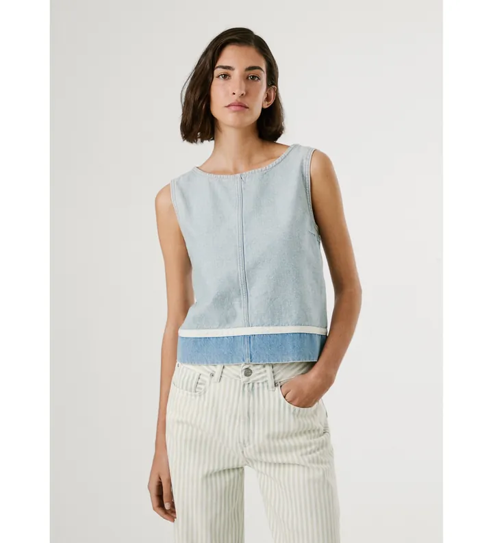 Pepe Jeans para mujer. PL305122 Bowie (L), Azul, Casual, Algodón, Sin mangas / Tirantes