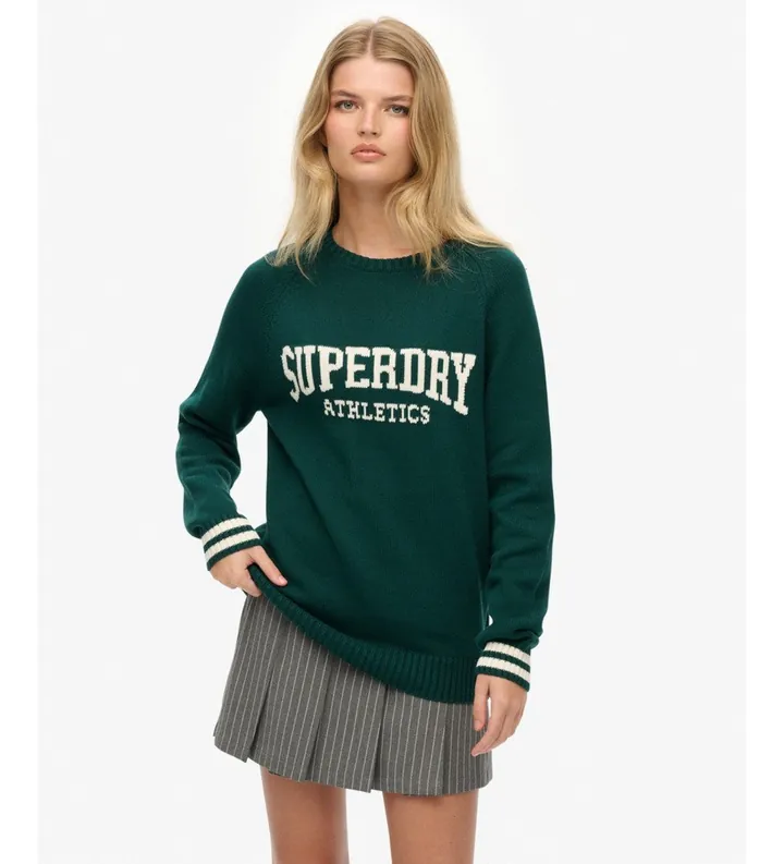 Superdry para mujer. W6110629A Jersey Intarsia verde (L), Casual, Algodón