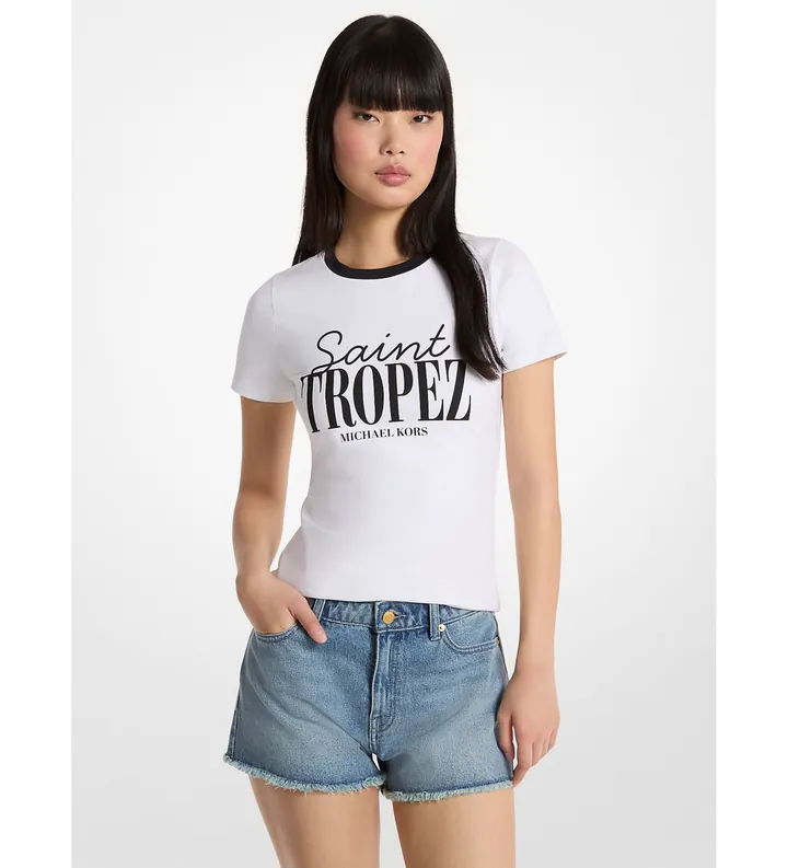 Michael Kors para mujer. MS6520FANU Camiseta Saint-Tropez blanco (M), Casual, Algodón, Manga corta