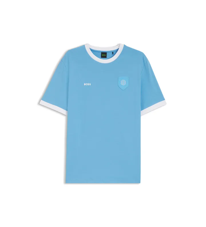 BOSS para hombre. 50562134 Camiseta con bandera azul (L), Casual, Algodón, Manga corta