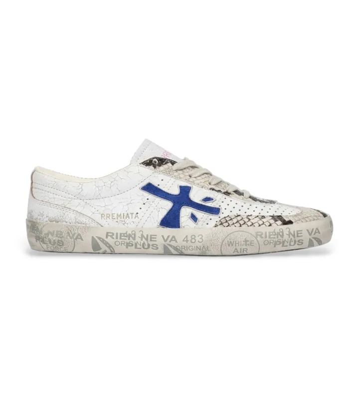 Premiata para mujer. DAVIDD Zapatillas Davidd de piel blanco, azul (37), Beige, Plano, Cordones, Casual