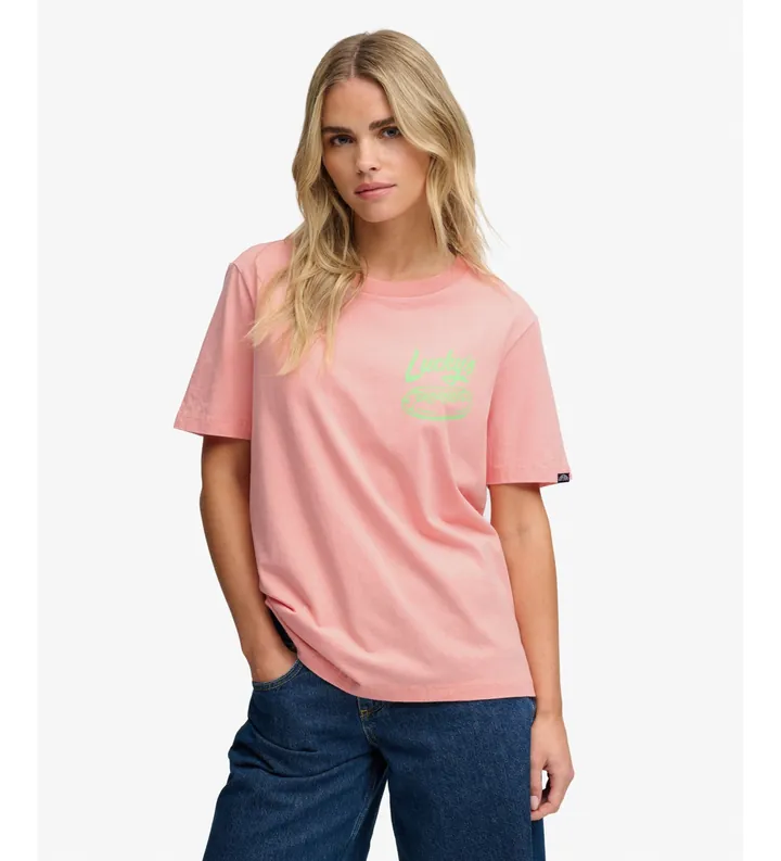 Superdry para mujer. W1011746A Camiseta Roadside Trade rosa (L), Casual, Algodón, Manga corta
