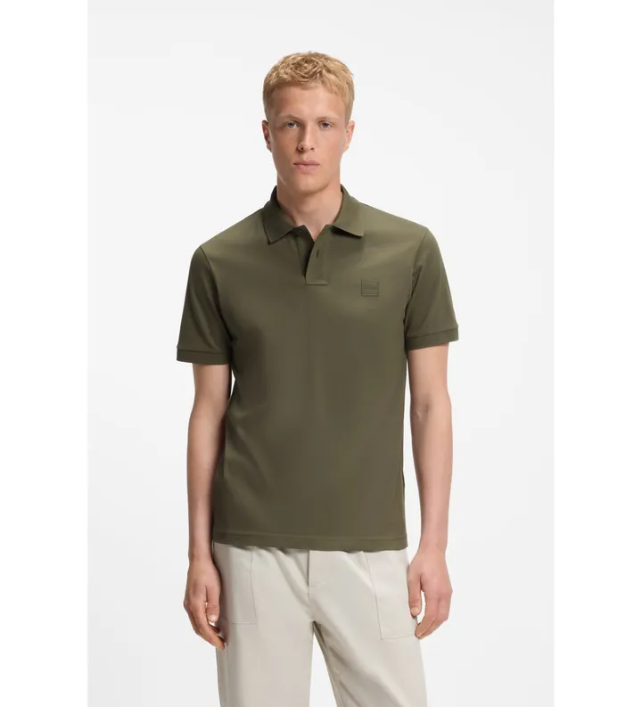 BOSS para hombre. 50507803 Polo slim fit de algodón elástico con aplique de logo verde (3XL), Casual, Manga corta
