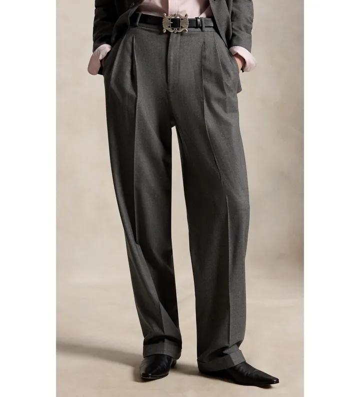 Polo Ralph Lauren para mujer. 211A10720001 Pantalón Bacall de mezcla de lana gris (32), Casual, Clásico